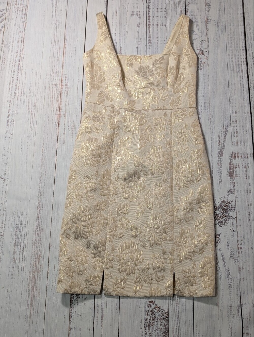 Evan Picone Gold Floral Brocade Sheath Dress Size 6 Cocktail Wedding - Picture 2 of 12